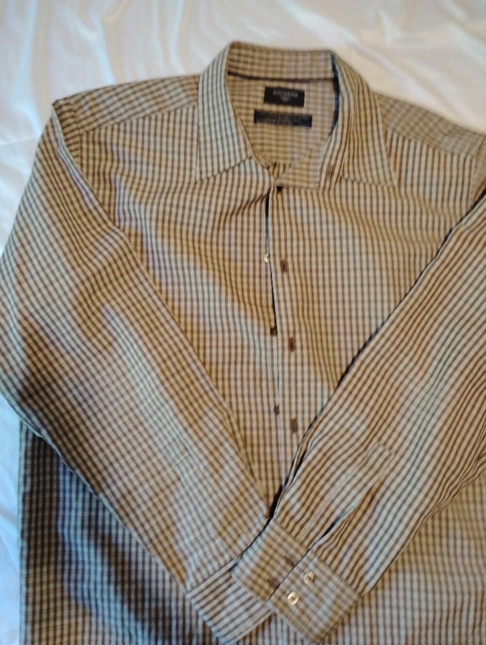 Dockers Men's Tan and Blue Plaid Dress Shirt